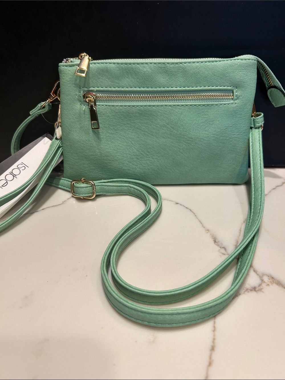 NWT ISABELLE Mint Green Faux Leather Crossbody and Wristlet Clutch Bag